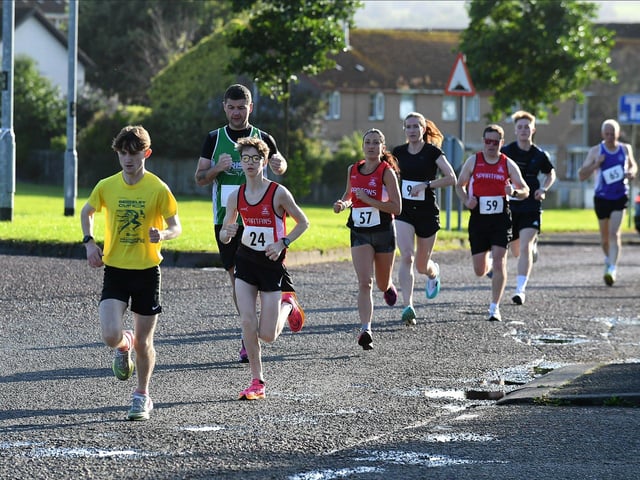 Competitors take part in the inaugural Galliagh Féile 5K road race on Friday evening.  Photo: George Sweeney