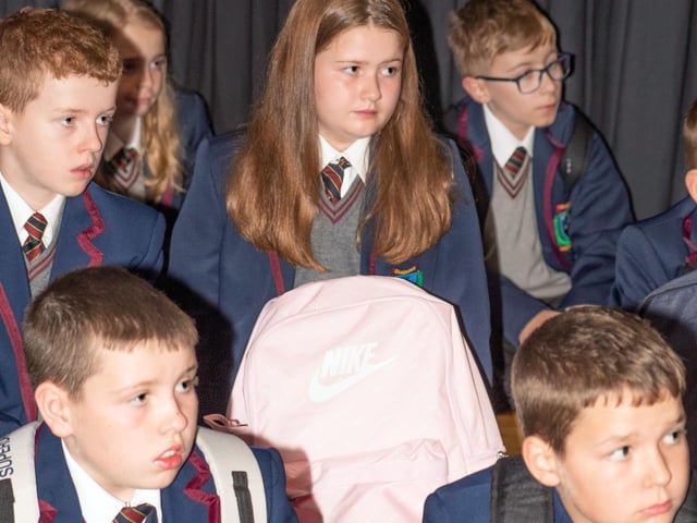 A section of the new Year 8 intake at Oakgrove Integrated College on Monday. : Oakgrove Integrated College welcomes latest influx of Year 8 pupils