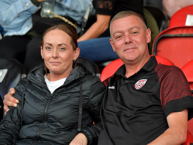 Derry City fans at the game against Sligo Rovers on Friday evening. Photo: George Sweeney. DER2327GS – 044