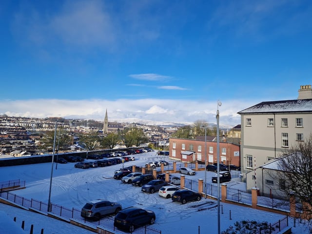 The Bogside, St. Eugene's and Inishowen hills.