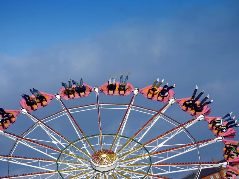People pictured experiencing the thrilling rides at the funfair during the celebrations held on Firday. : St Patrick's Day in Derry in 2006.