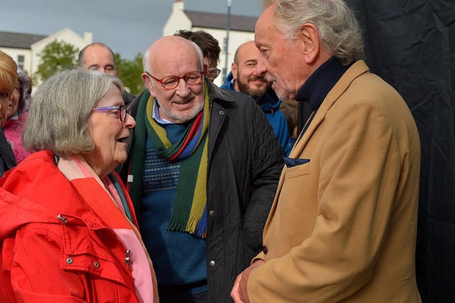 Phil Coutler speaking with fans after the live performance of his iconic hit ‘The Town I Loved So Well’ in Ebrington Square on Saturday afternoon last. Photo: George Sweeney.  DER2240GS – 30