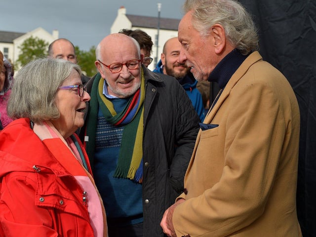 Phil Coutler speaking with fans after the live performance of his iconic hit ‘The Town I Loved So Well’ in Ebrington Square on Saturday afternoon last. Photo: George Sweeney. DER2240GS – 30