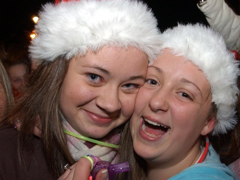 Girls enjoying the entertainment in the Guildhall Square.(1911C40) : Christmas Lights Switch on, from November 2004 in the Guildhall Square.