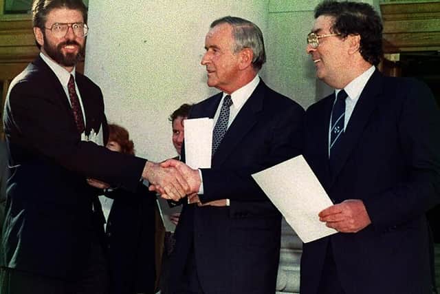 John Hume with Gerry Adams and Albert Reynolds