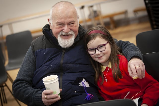 Steelstown PS pupil Lily-Rose and her grandad pictured on Wednesday.