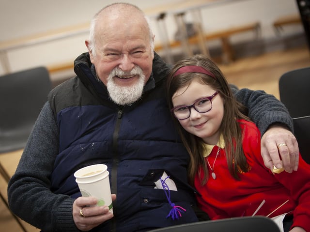 Steelstown PS pupil Lily-Rose and her grandad pictured on Wednesday.