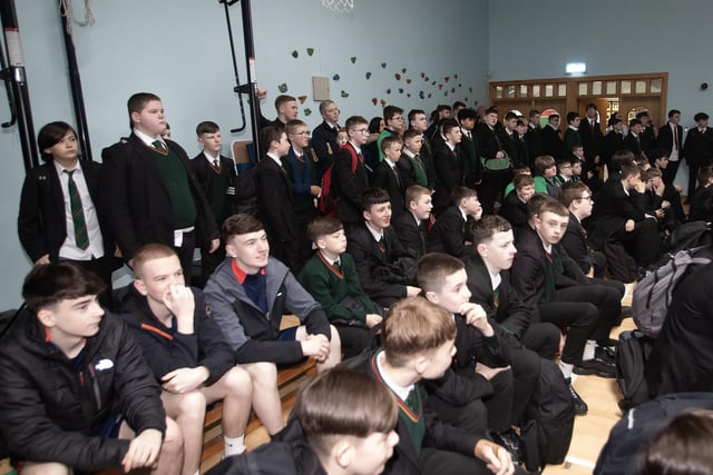 A section of the attendance enjoying watching last week's u-18 NI Cup final on the big screen at St. Joseph's Boys School.