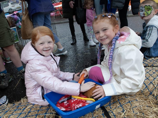 7 years-olds Paige Nixon and Rayea McLaughlin looking after this bunny rabbit at the Wan Big Street Party in Creggan on Tuesday afternoon.