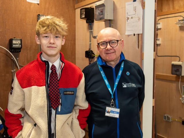 John Burke pictured with Lisneal College student Harvey McDaid at Open Day at NWRC's Springtown Campus.