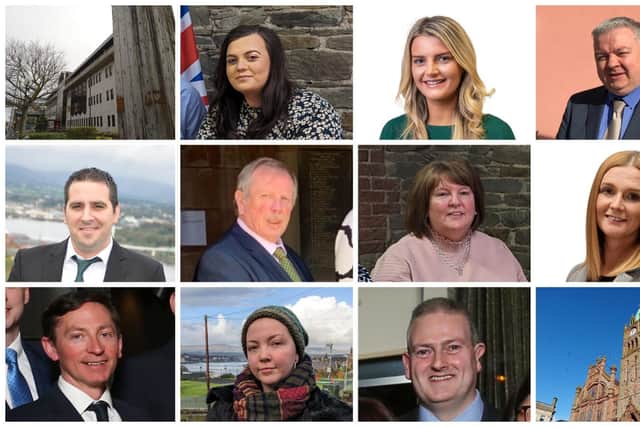 Candidates standing in the Waterside ward in alphabetic order: Top row l-r Chelsea Cooke (DUP), Caitlin Deeney (Sinn Féin), Darren Guy (UUP), middle row l-r Christopher Jackson (Sinn Féin), Philip McKinney (Alliance), Niree McMorris (DUP), Janice Montgomery (UUP), bottom row l-r Sean Mooney (SDLP), Davina Pulis (People Before Profit) and Martin Reilly (SDLP).