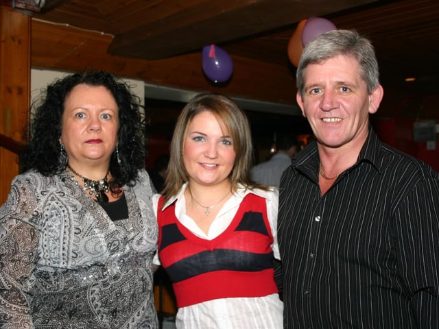 Godparents Marie and Liam Curran with the birthday girl Gemma at the party. 2586/dd : Parties and nights out in Derry and Donegal in February 2006.
