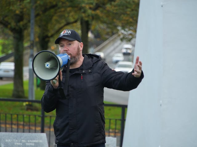 Davy McAuley speaking at Free Derry Corner.