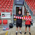 Derry City boss Ruaidhri Higgins pictured with new signing, former Partick Thistle striker Danny Mullen at Brandywell.