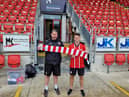 Derry City boss Ruaidhri Higgins pictured with new signing, former Partick Thistle striker Danny Mullen at Brandywell.