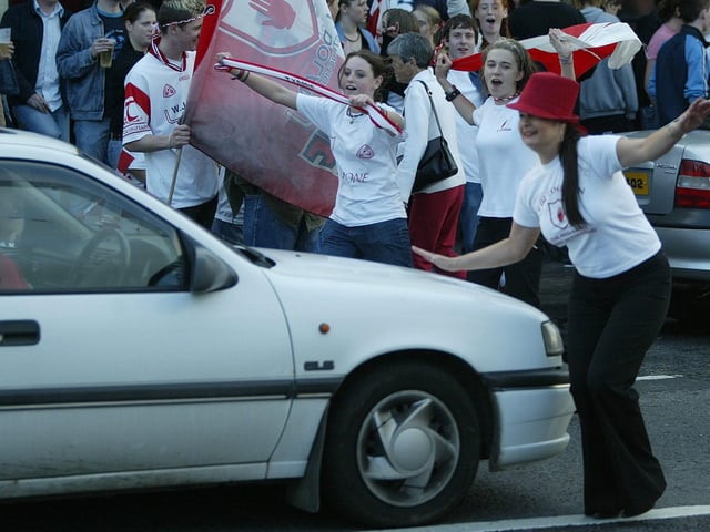 Celebrating Tyrone winning the All-Ireland Senior Football Championship against Armagh in September 2003