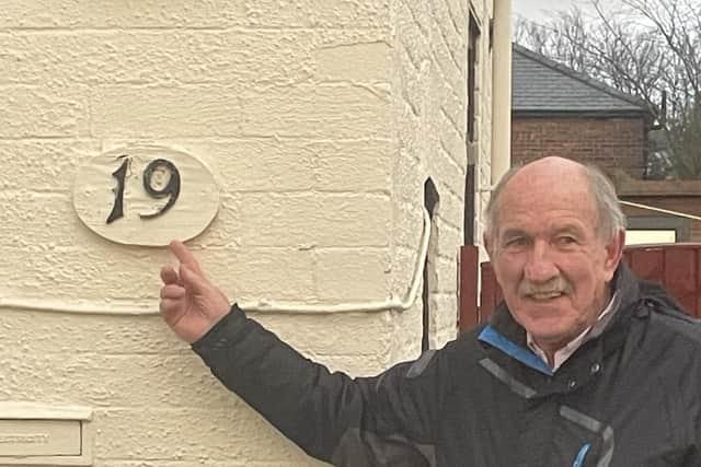 Sean outside his original digs at No. 19 Grose Rd in Stretford, the same house used by Duncan Edwards.