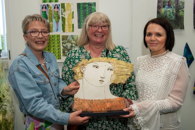 Elizabeth McGarrigle, Cathy Mullan, and Sinead McGarrigle pictured at North West Regional College’s Art and Design Showcase at the Lawrence Building on Strand Road.