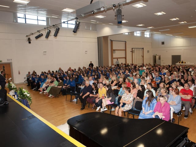 St. Mary's College Principal, Mr. Brendan McGinn addressing the new intake of students and their parents at Monday's Year 8 Welcome Ceremony in the school. (Photos: Jim McCafferty Photography)