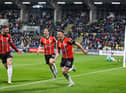 Ben Doherty celebrates putting Derry City in front during the first half against Shamrock Rovers at Tallaght. Photo by Kevin Moore.