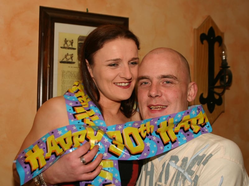 Donna and Liam get wrapped up in the birthday banner at the party in the Don Bar. 705 /dd : .