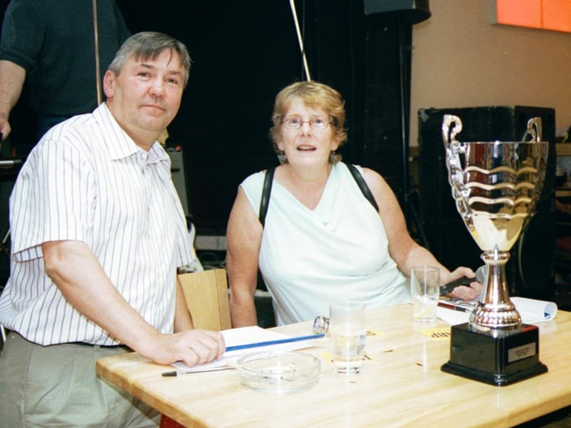 Adjudicating at the Great Debate - 'Are Derry men Mammy's Boys' in the Delacroix were Maurice Richmond and Carmel Mulhrine. 190803HG11