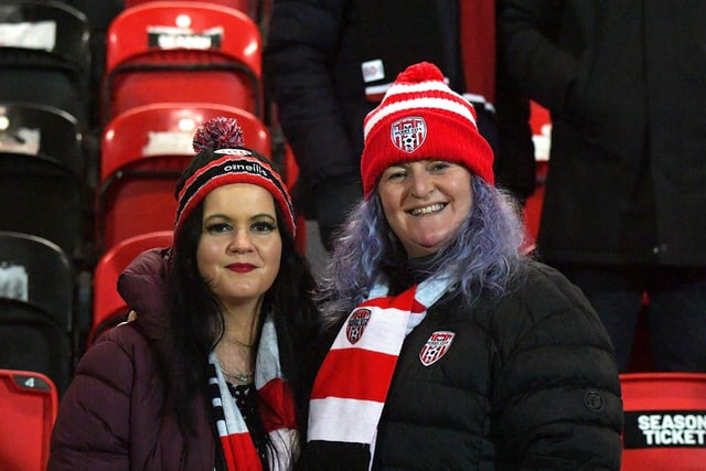 Derry City fans happy to be back in the Brandywell on Friday evening. Photograph: George Sweeney