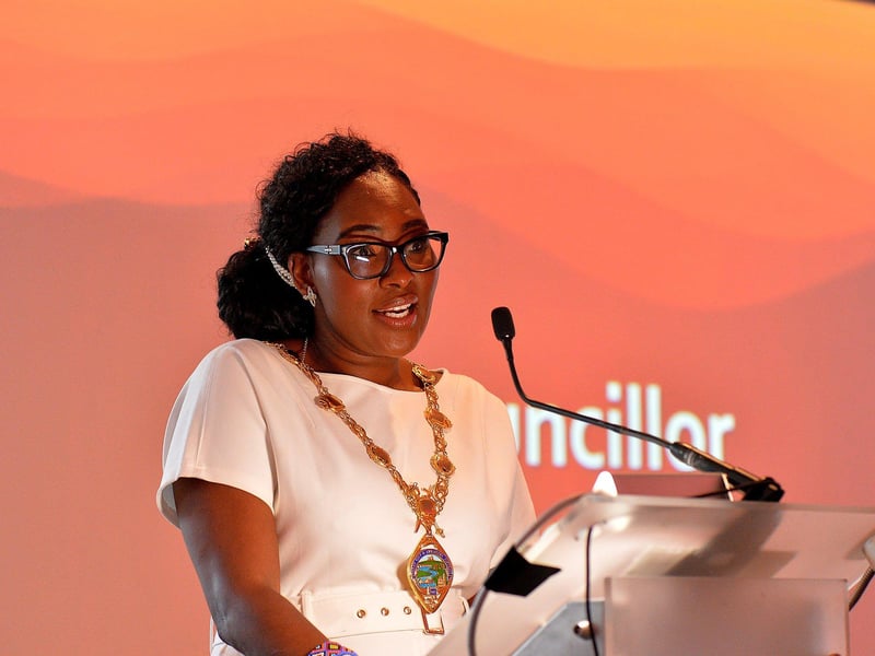 Mayor Lilian Seenoi Barr speaking at the 2024 Derry Journal People BetMcLean Awards. Photo: George Sweeney