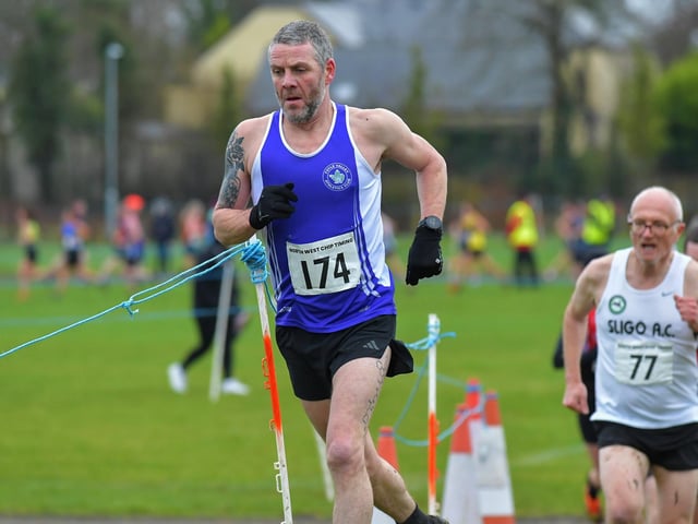 Foyle Valley’s James Mooney (174) competing in the Spartans open cross country 6k race at Thornhill College on Saturday. Photo: George Sweeney