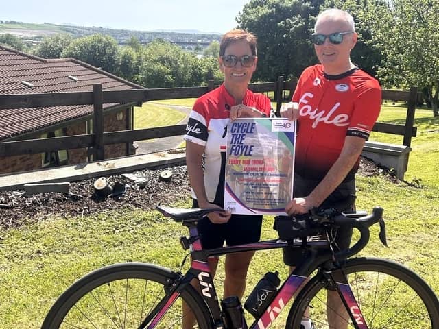 Evelyn Donnelly, Chairperson, Foyle Cycling Club and Daniel McCallion, Treasurer, Foyle Cycling Club who have officially launched the Cycle the Foyle event which is taking place on Saturday, June 28 in aid of Foyle Hospice.