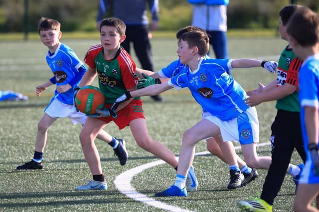 Culmore v Doire Trasna action in the U9 Boys’ GAA blitz held at the Waterside Shared Village Centre on Friday night. (Photo - Tom Heaney, nwpresspics)