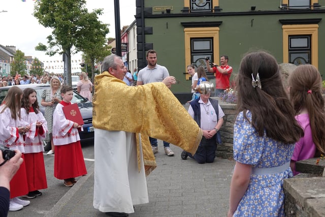 The annual Corpus Christi procession made its way from St Mary's Oratory through Buncrana Main Street, with an altar at the Market Square.
