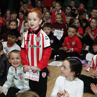 Derry City's Patrick McClean and Tyler Smith final visit Longtower P.S.