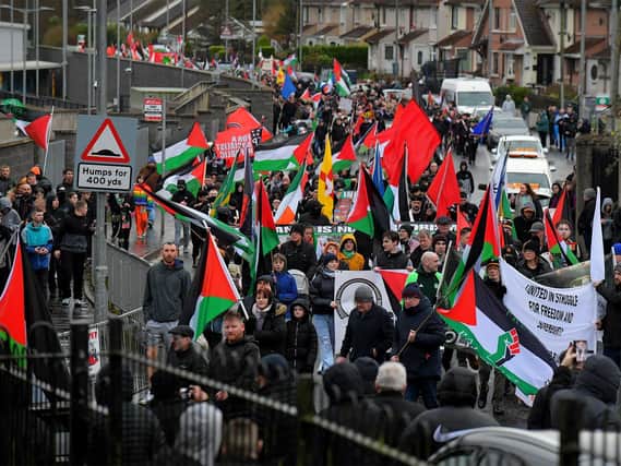 The Bloody Sunday 52nd commemoration march makes it way along Lone Moor Road towards the Brandywell on Sunday afternoon. Photo: George Sweeney