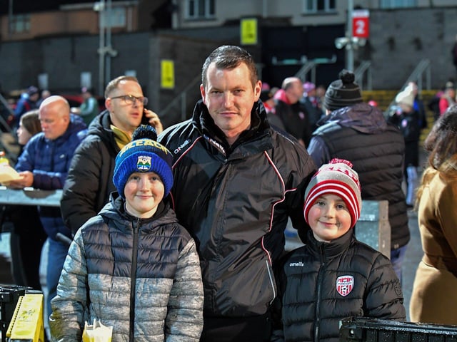 Derry City supporters at the Brandywell on Friday evening. Photograph: George Sweeney.