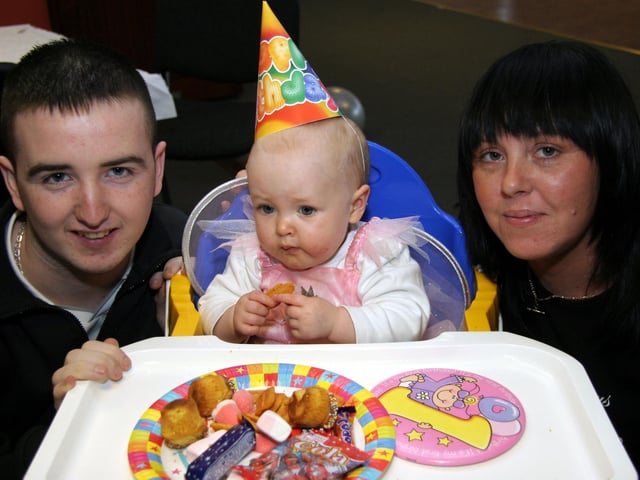 Daryal and Louise help Aine celebrate her 1st birthday at the Sports Complex.0041JML : Parties and nights out in Derry and Donegal in February 2006.