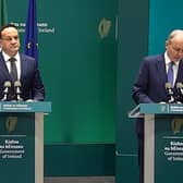 Taoiseach Leo Varadkar and Tánaiste Micheál Martin announcing increased A5 funding on Tuesday.