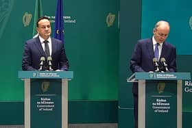 Taoiseach Leo Varadkar and Tánaiste Micheál Martin announcing increased A5 funding on Tuesday.