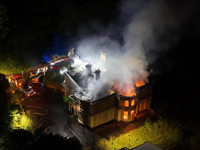 default : Dramatic aerial images of the fire at Duncreggan Road, which is being treated as deliberate. Images: Christopher Tarr.