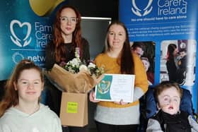 Pictured left to right are Lucy Kelly; Patricia Blee, Community Support Manager, Family Carers Ireland; Cathy Kelly, Netwatch Donegal Family Carer of the Year and Timothy Kelly.
