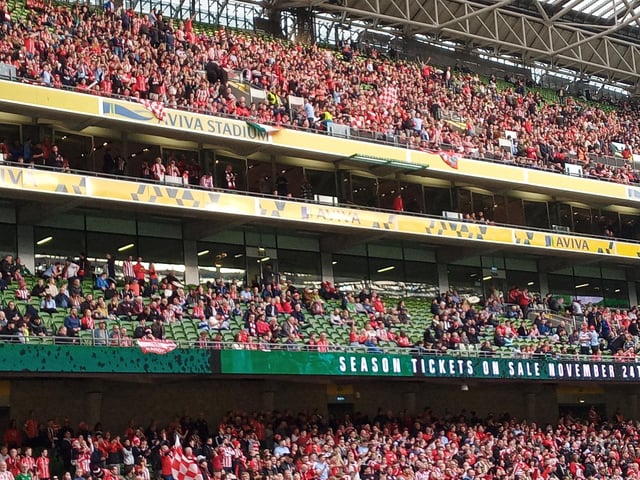 Fans enjoying the electric atmosphere in the Aviva Stadium on Sunday, November 13 for the FAI Cup Final.