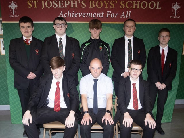 Head of Senior School, Mr Kevin Thompson with the winners of the Outstanding Attendance Awards at the St. Joseph's Boys School Senior Prizegiving last week. (Photos: Jim McCafferty Photography)