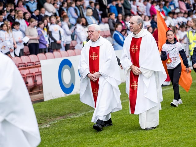 Participants at the Derry Diocese Fan The Flame annual Mass 2025 in Celtic Park.