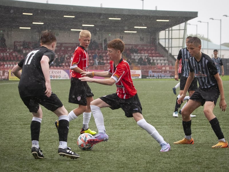 Action from Saturday’s u-14 Foyle Cup final between Ards and Derry City at the Brandywell, Derry. (Photos: Jim McCafferty Photography)