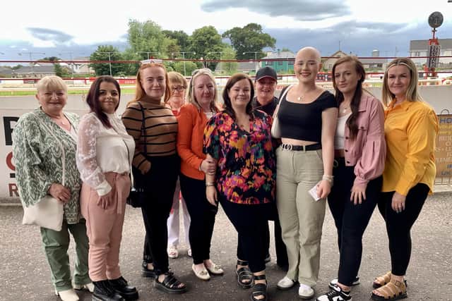 Friends and family of Eileen McDevitt who were at Lifford to celebrate her birthday on Sunday. Included are members of the fundraising committee for Maisie Simpson.