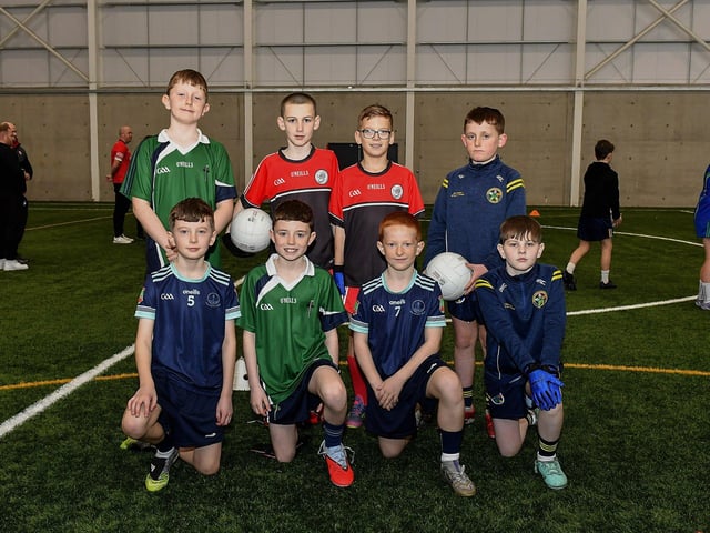 Some of the Primary School pupils who took part in the Cumann na mBunscoil skills test at Sean Dolans GAC on Friday. Photo: George Sweeney