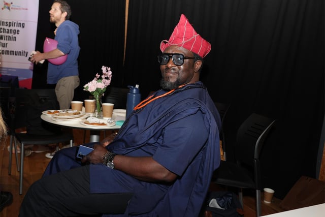 David Lawal in traditional dress. He sang a song in Yoruba, the language of Nigeria, about the importance of the agriculture and the land.