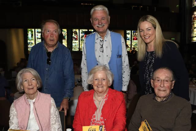 Frank Galligan, MC, with Brian McLaughin and Zoe McIntyre. Seated from left, are Irene McIntyre, wife of the late jazz musician Gay McIntyre with Rosaleen and Colm Bryce at the Classic Jazz “The Live Launch” held in the Guildhall, yesterday. (Photo - Tom Heaney, nwpresspics)