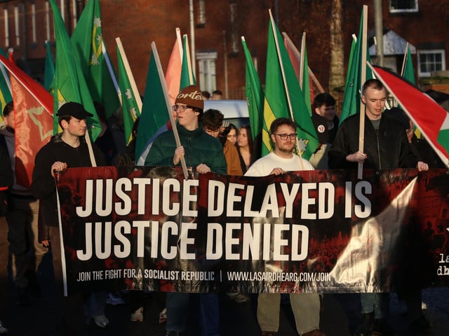 Protesters taking part in the "Unfinished Business March for Justice" marking the 54th anniversary of Bloody Sunday. (Photo - Tom Heaney, nwpresspics)