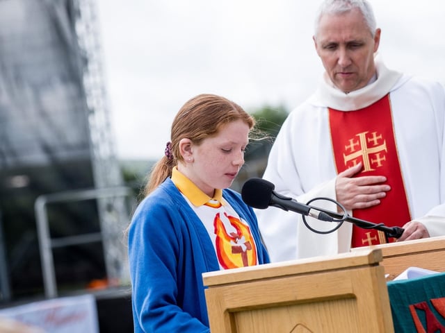 Participants at the Derry Diocese Fan The Flame annual Mass 2025 in Celtic Park.